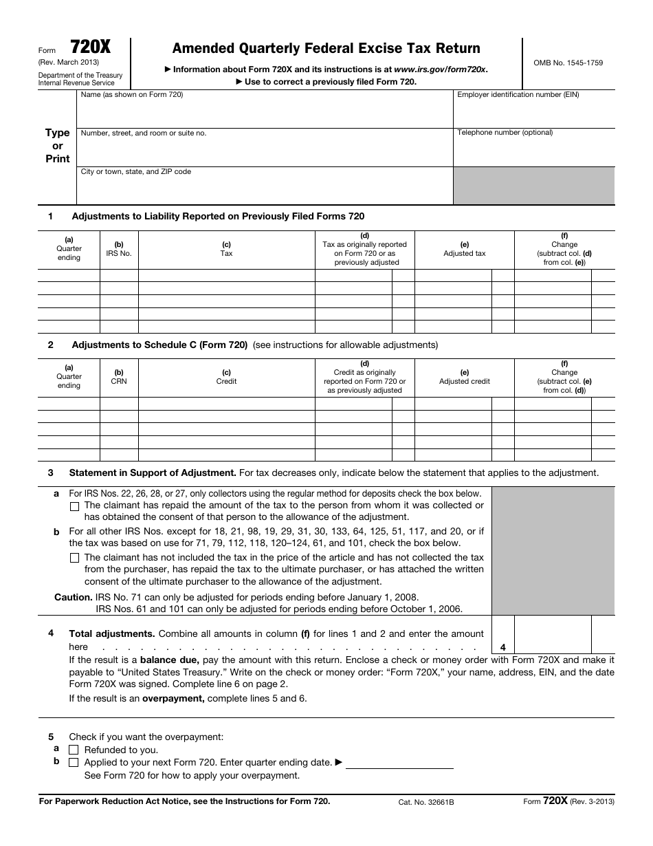 IRS Form 720X Amended Quarterly Federal Excise Tax Return, Page 1