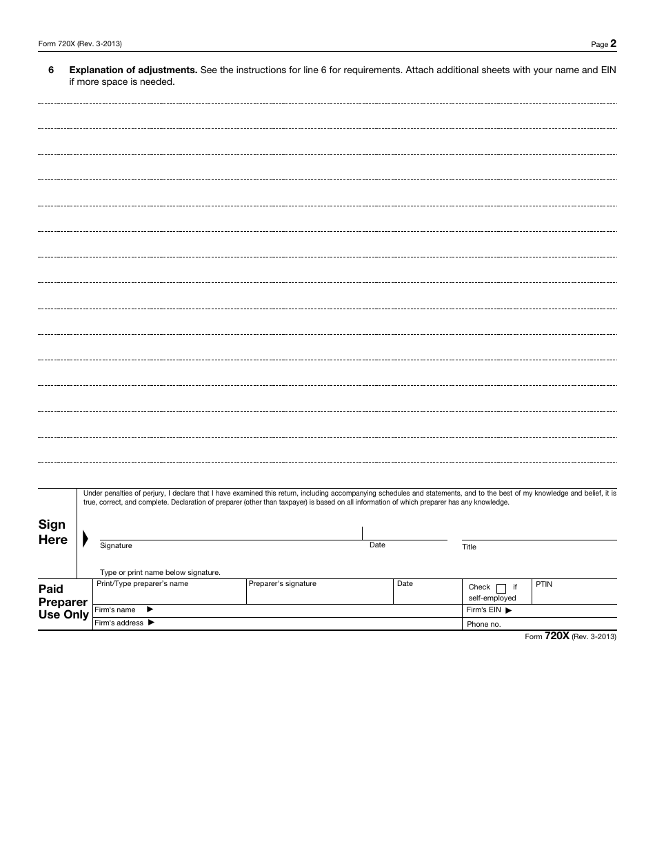 IRS Form 720X Amended Quarterly Federal Excise Tax Return, Page 2
