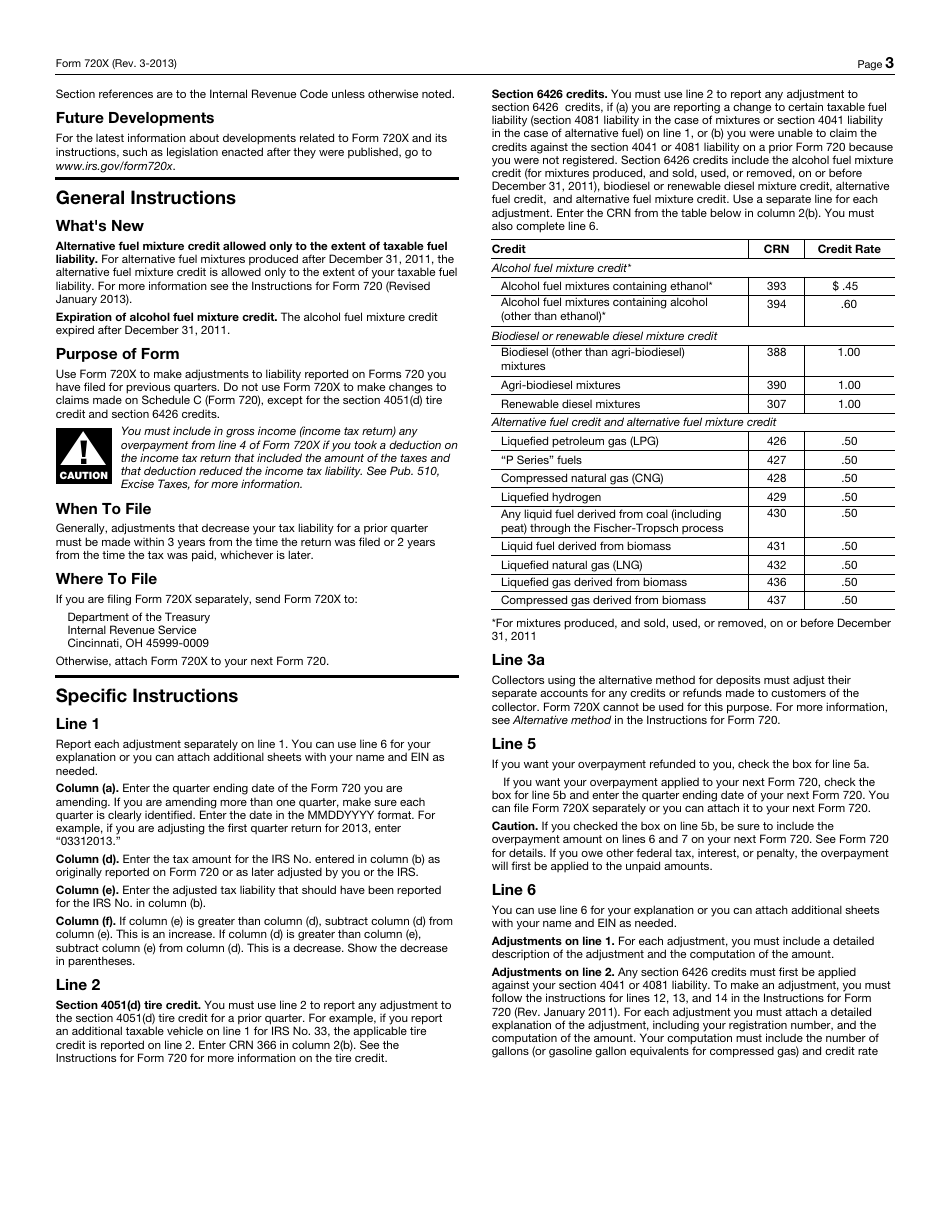 IRS Form 720X Amended Quarterly Federal Excise Tax Return, Page 3