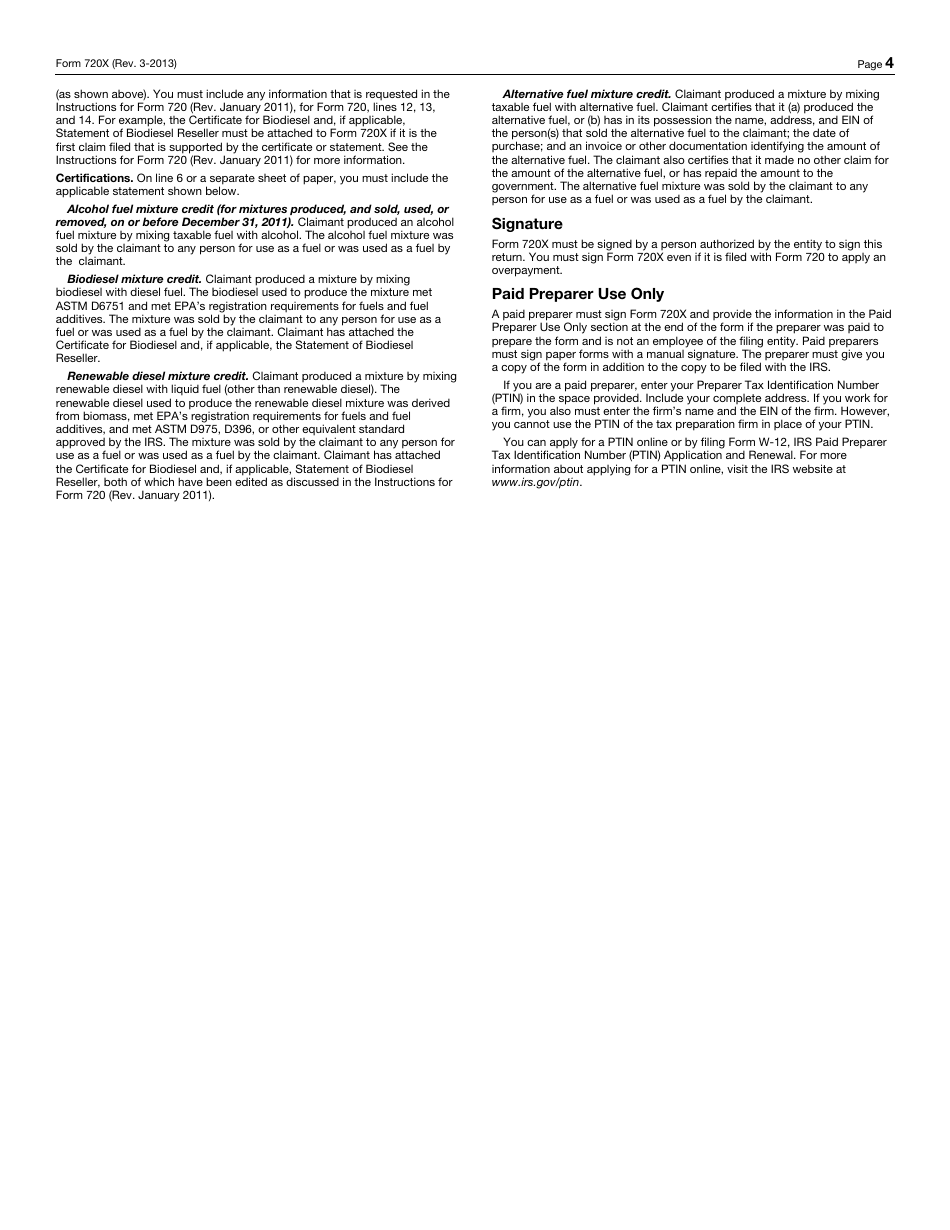 IRS Form 720X Amended Quarterly Federal Excise Tax Return, Page 4