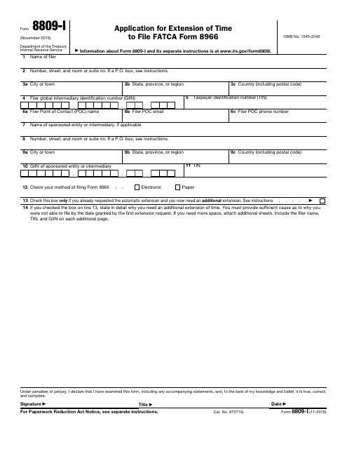 IRS Form 8809-I Application for Extension of Time to File Fatca Form 8966