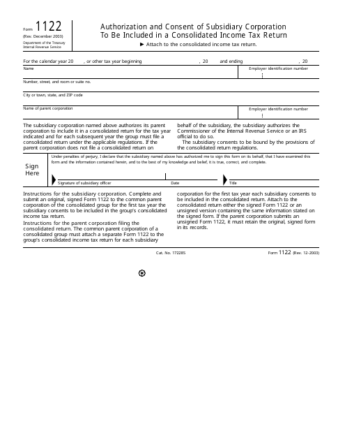 IRS Form 1122  Printable Pdf