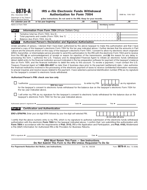 IRS Form 8878-A Printable Pdf