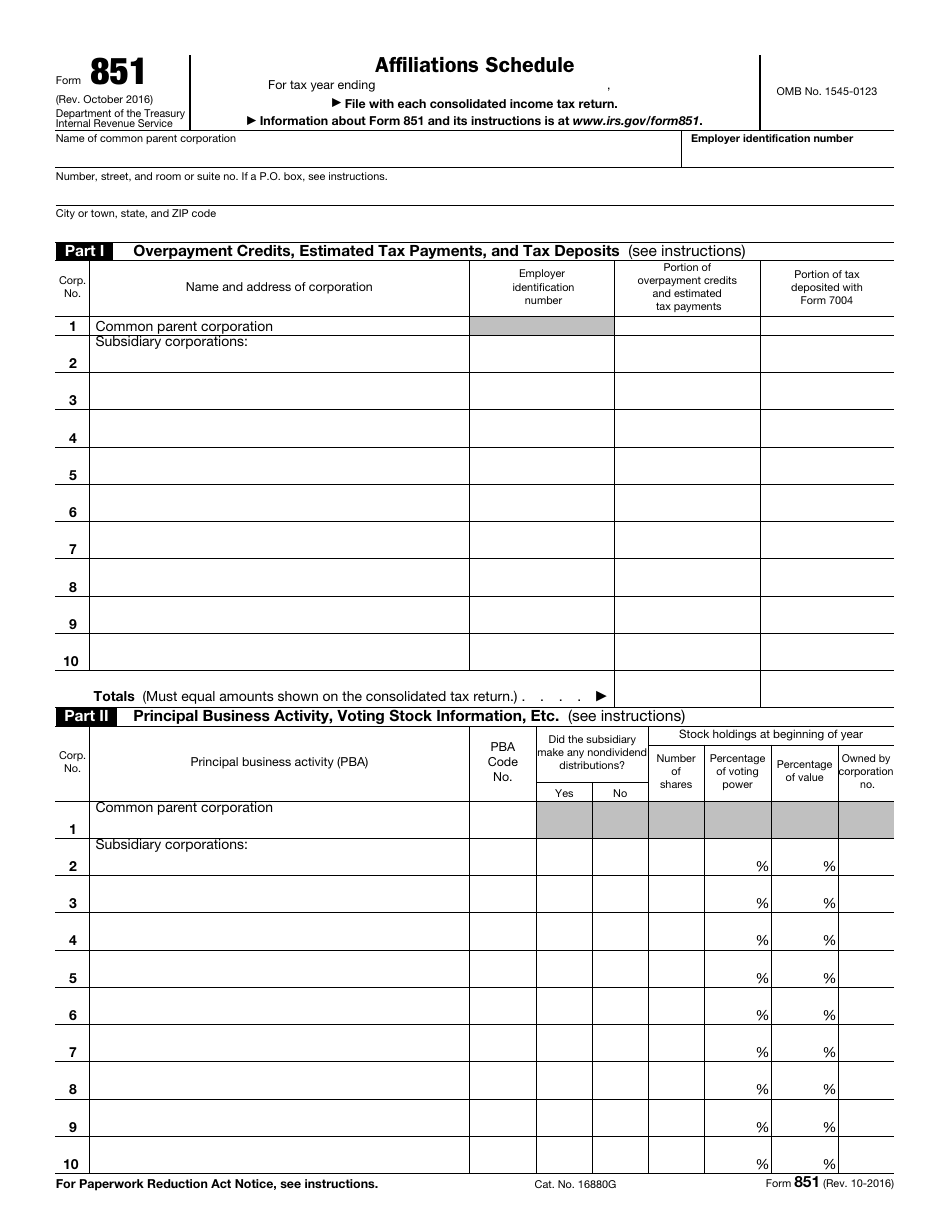 IRS Form 851 Affiliations Schedule, Page 1