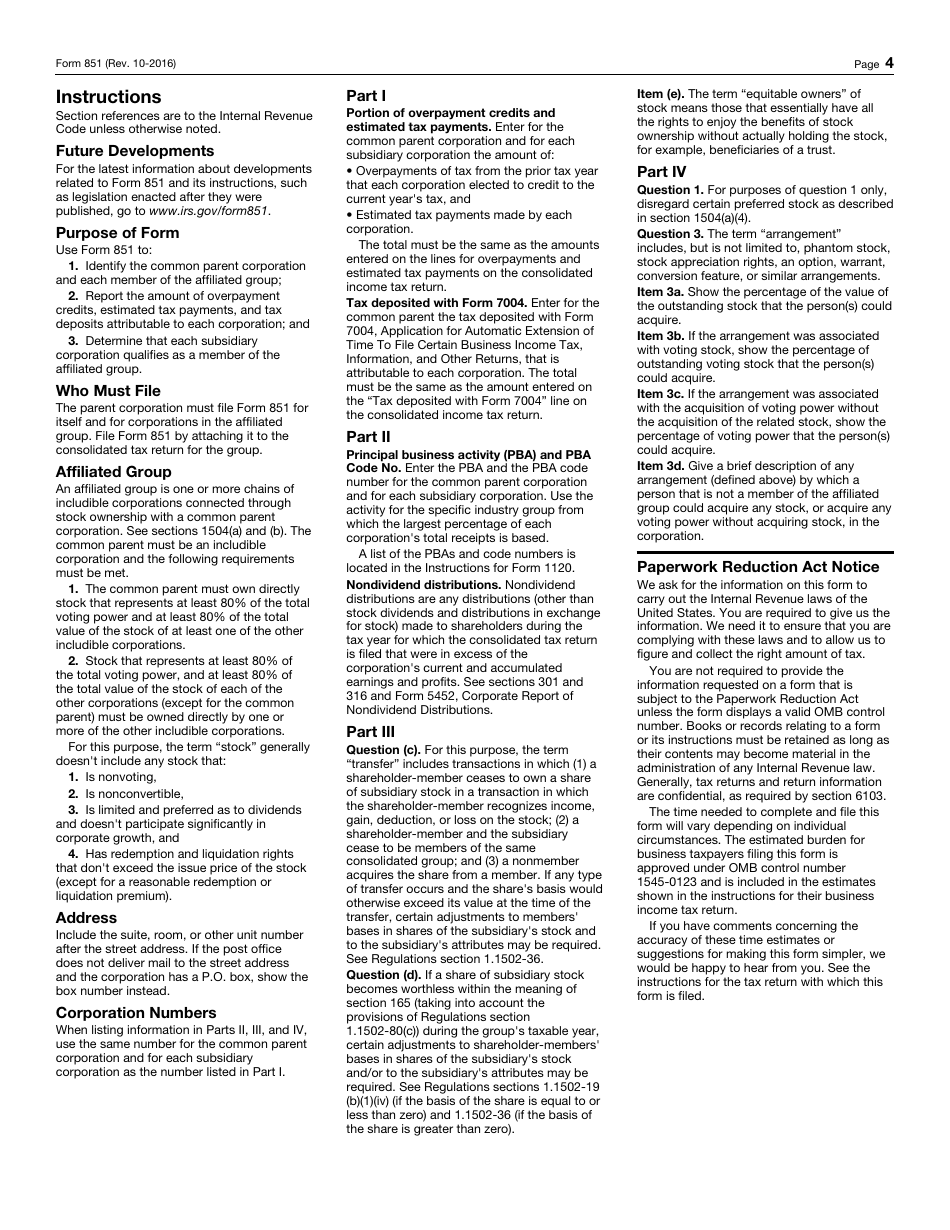 IRS Form 851 Affiliations Schedule, Page 4