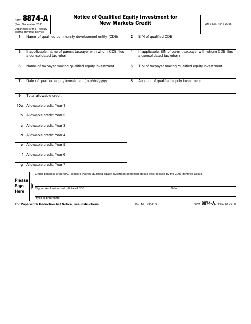 IRS Form 8874-A  Printable Pdf