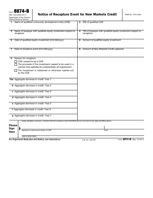 IRS Form 8874-B  Printable Pdf