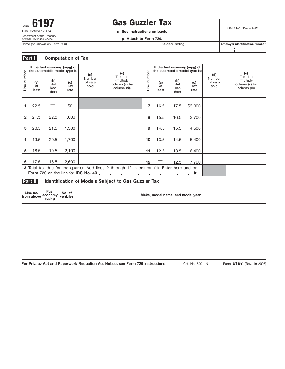 IRS Form 6197 Gas Guzzler Tax, Page 1