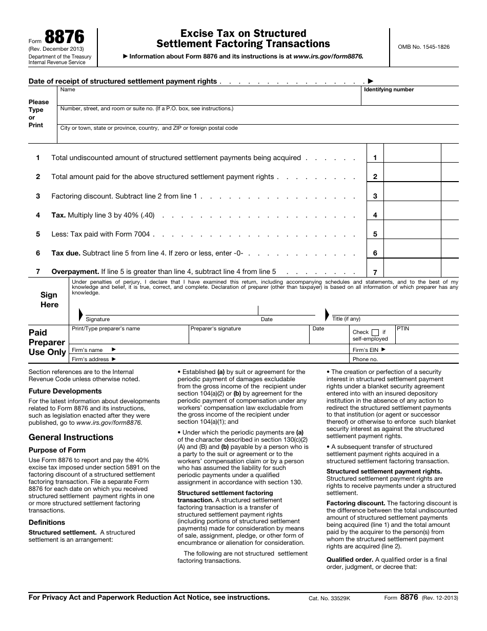 IRS Form 8876 Excise Tax on Structured Settlement Factoring Transactions, Page 1