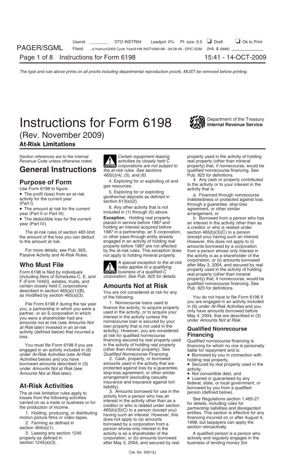 Download Instructions for IRS Form 6198 At-Risk Limitations PDF