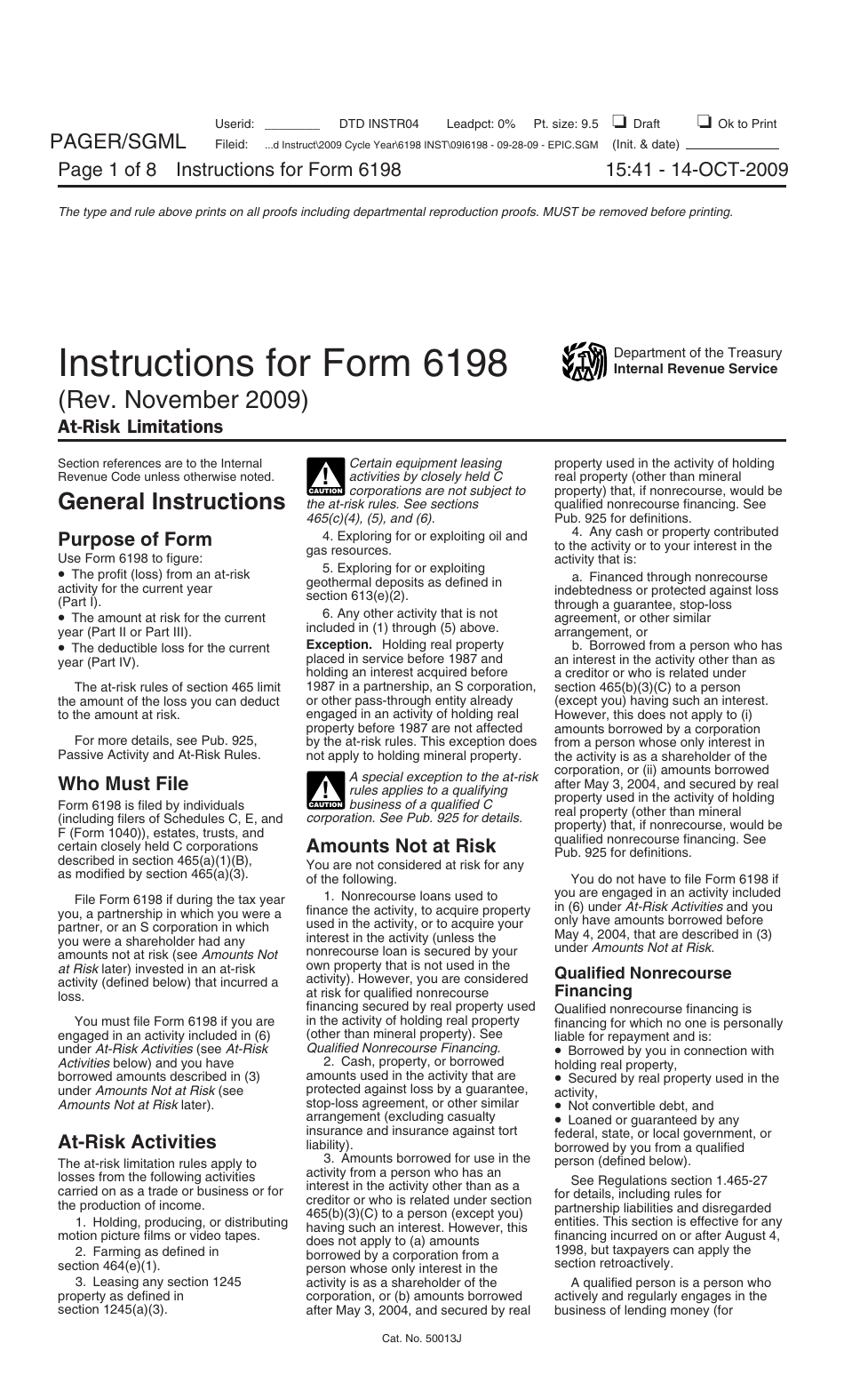Instructions for IRS Form 6198 At-Risk Limitations, Page 1
