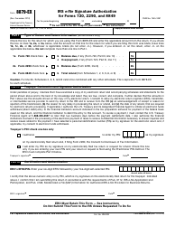 Document preview: IRS Form 8879-EX IRS E-File Signature Authorization for Forms 720, 2290, and 8849