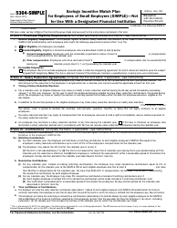 IRS Form 5304-SIMPLE Savings Incentive Match Plan for Employees of Small Employers (Simple) - Not for Use With a Designated Financial Institution