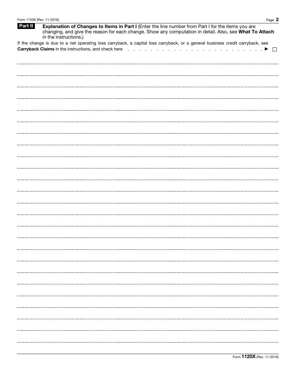 IRS Form 1120-X Amended U.S. Corporation Income Tax Return, Page 2