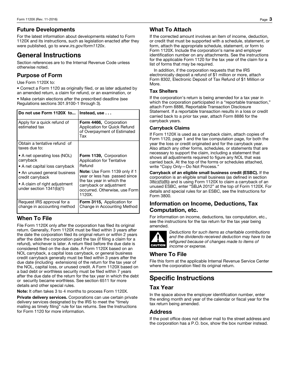 IRS Form 1120-X Amended U.S. Corporation Income Tax Return, Page 3