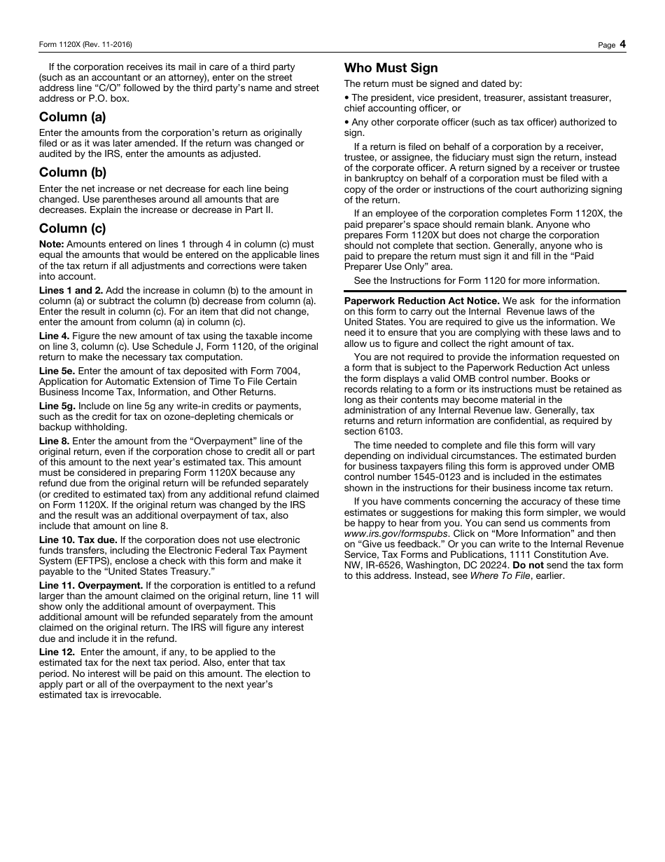 IRS Form 1120-X Amended U.S. Corporation Income Tax Return, Page 4