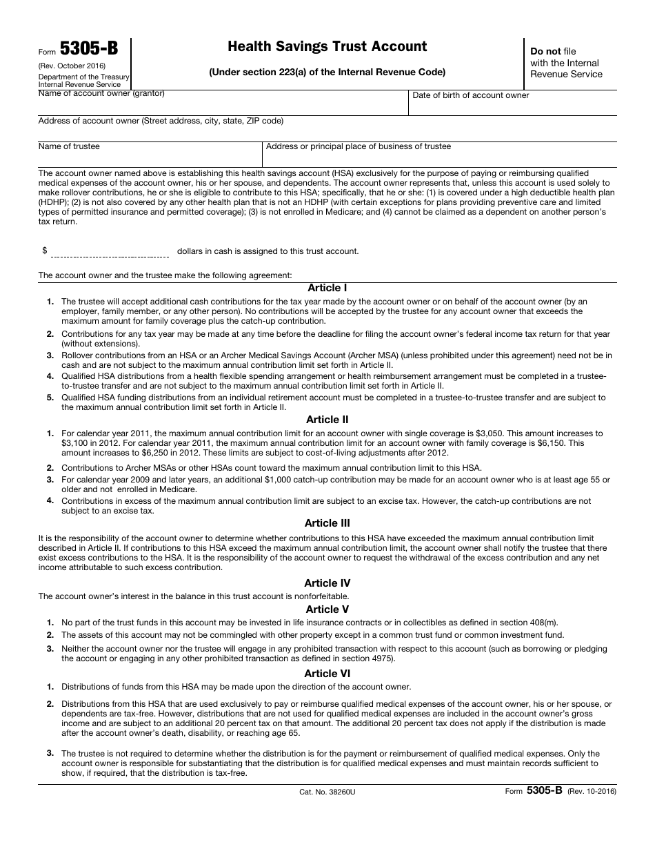 IRS Form 5305-B Health Savings Trust Account, Page 1
