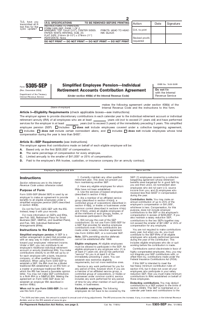 IRS Form 5305-SEP  Printable Pdf