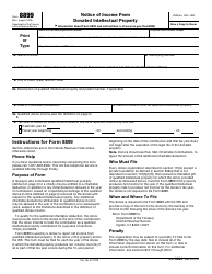 Document preview: IRS Form 8899 Notification of Income From Donated Intellectual Property