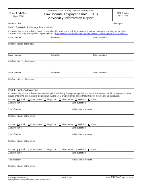 IRS Form 13424-C  Printable Pdf