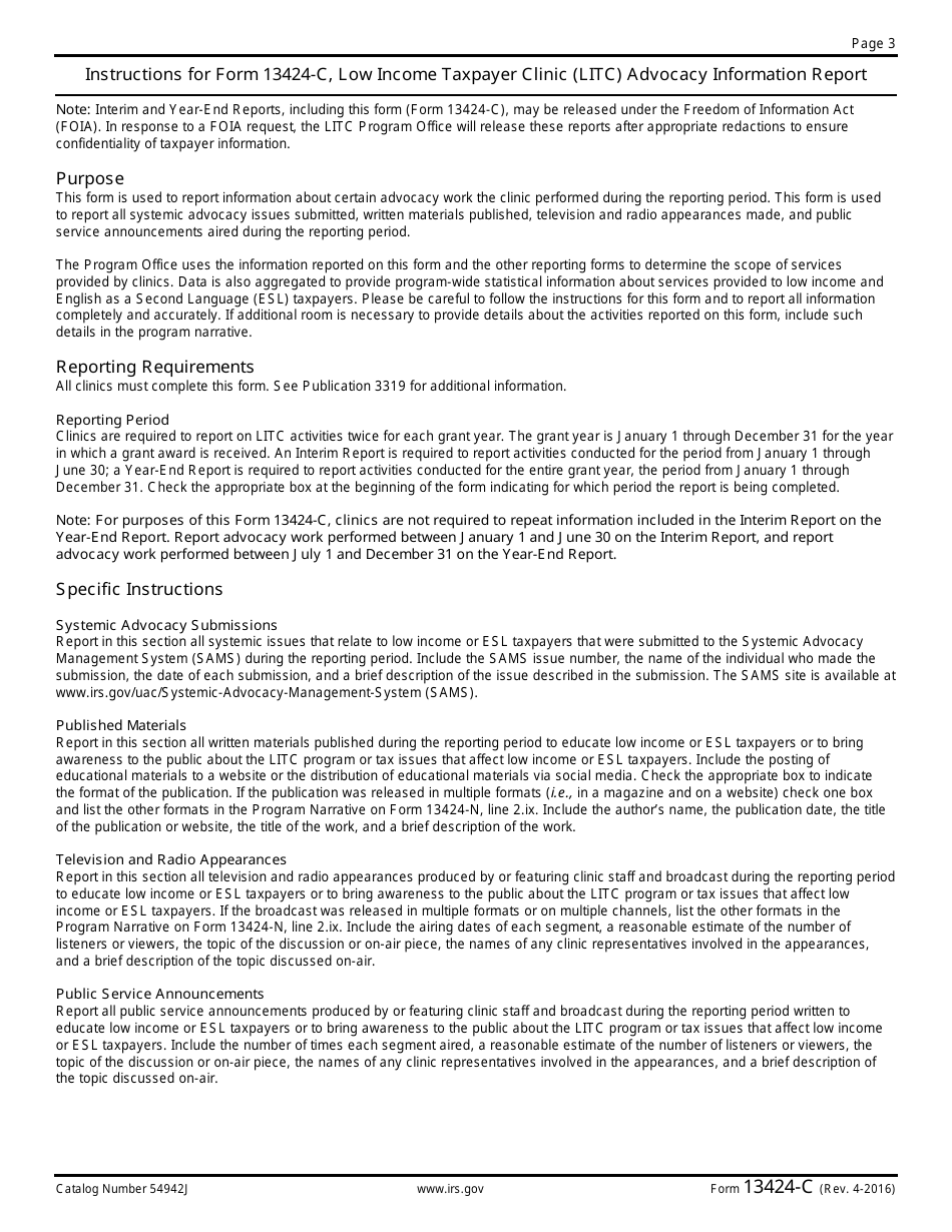 IRS Form 13424-C Low Income Taxpayer Clinic (Litc) Advocacy Information Report, Page 3