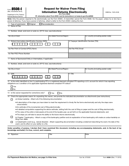 IRS Form 8508-I Request for Waiver From Filing Information Returns Electronically