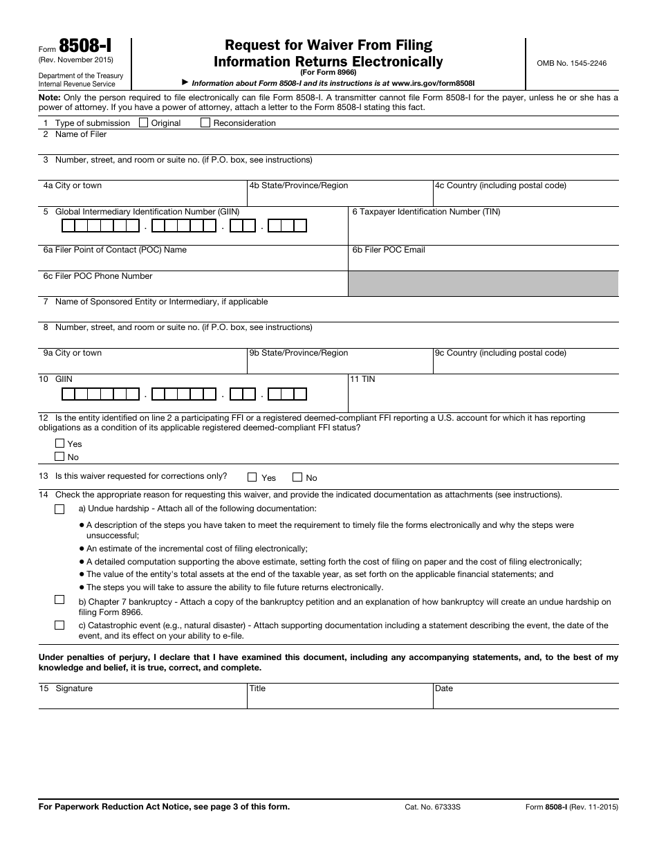IRS Form 8508-I Request for Waiver From Filing Information Returns Electronically, Page 1