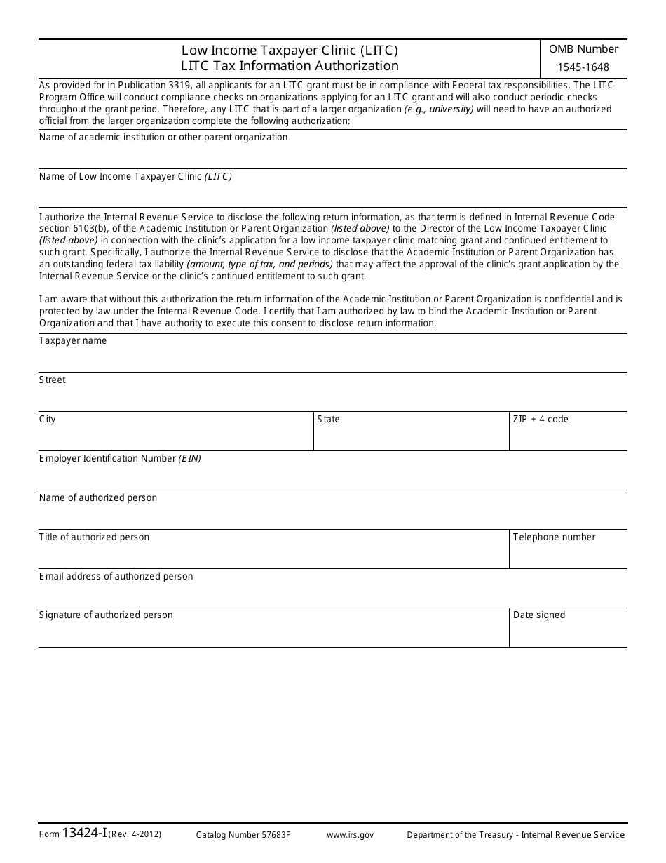 IRS Form 13424-I Low Income Taxpayer Clinic (Litc) Litc Tax Information Authorization, Page 1
