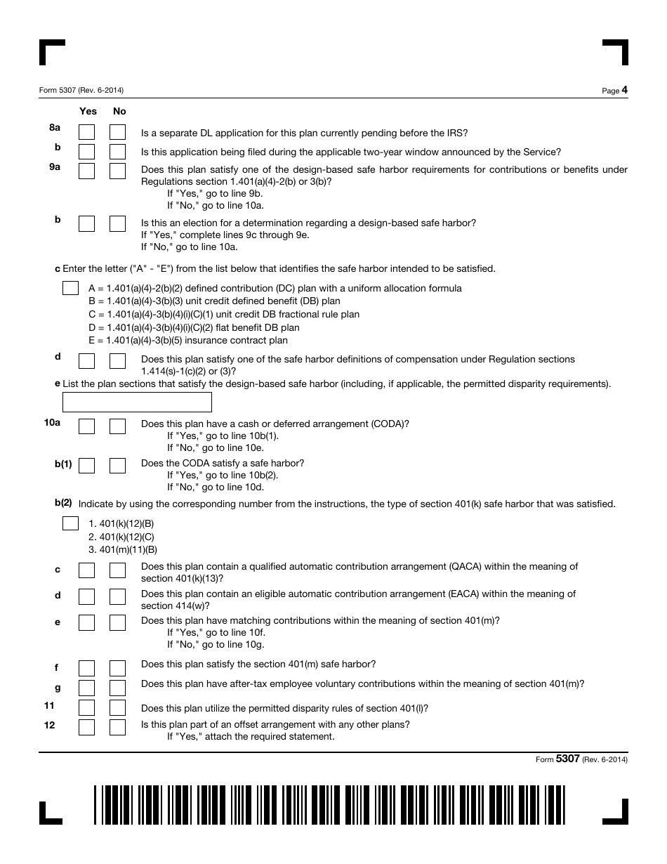 IRS Form 5307 Application for Determination for Adopters of Master or Prototype or Volume Submitter Plans, Page 4
