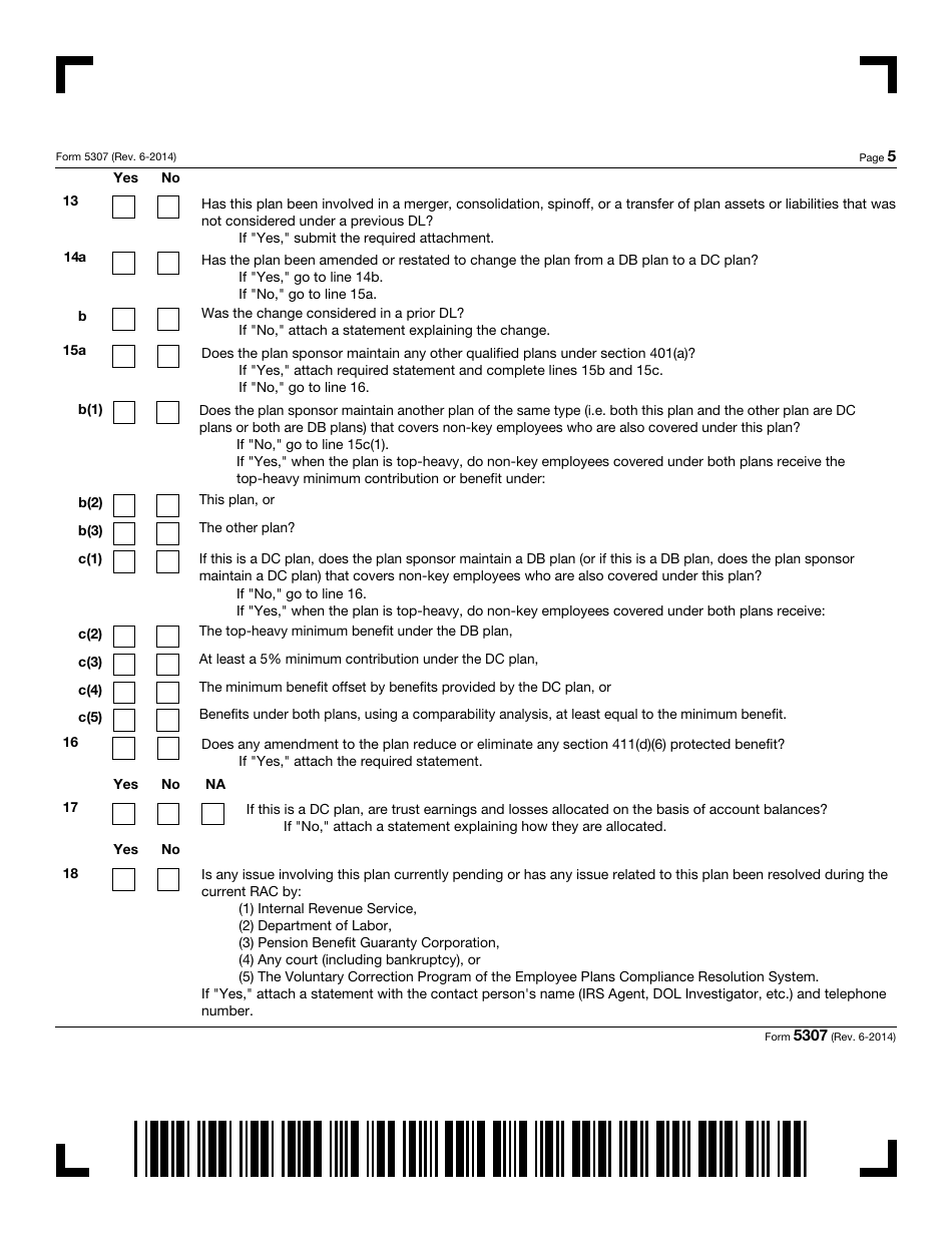 IRS Form 5307 Application for Determination for Adopters of Master or Prototype or Volume Submitter Plans, Page 5