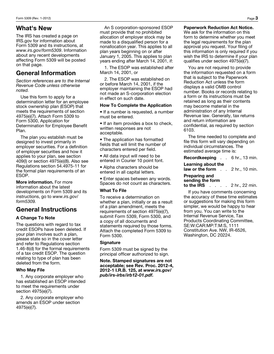 IRS Form 5309 Application for Determination of Employee Stock Ownership Plan, Page 3