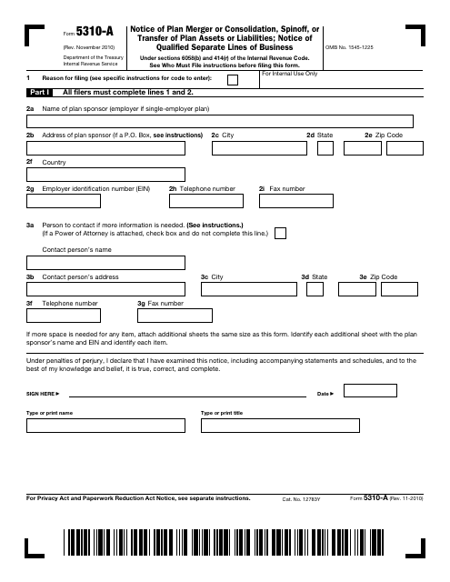 IRS Form 5310-A  Printable Pdf