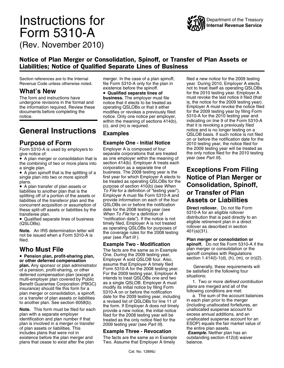 Instructions for IRS Form 5310-A Notice of Plan Merger or Consolidation, Spinoff, or Transfer of Plan Assets or Liabilities; Notice of Qualified Separate Lines of Business, Page 1