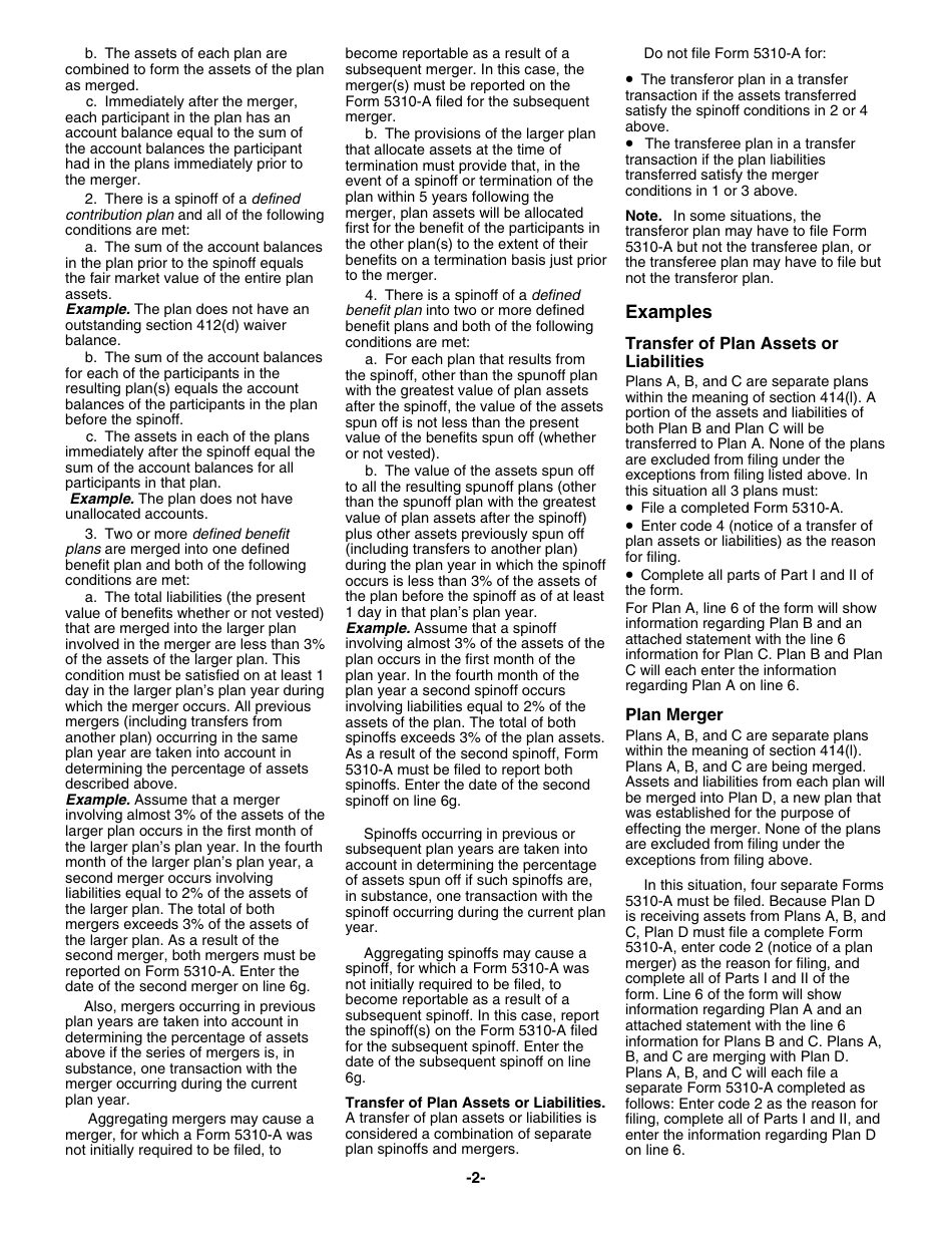 Instructions for IRS Form 5310-A Notice of Plan Merger or Consolidation, Spinoff, or Transfer of Plan Assets or Liabilities; Notice of Qualified Separate Lines of Business, Page 2