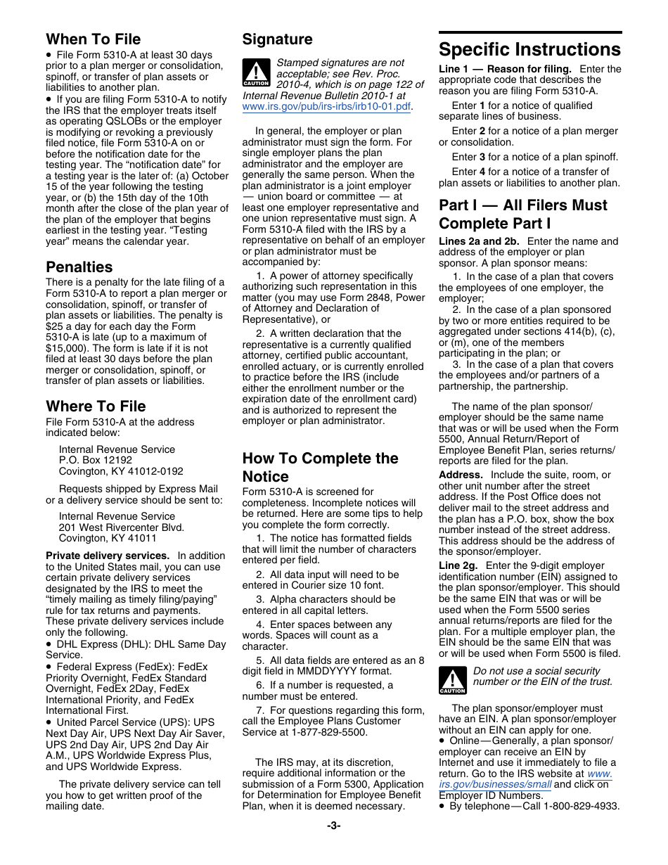 Instructions for IRS Form 5310-A Notice of Plan Merger or Consolidation, Spinoff, or Transfer of Plan Assets or Liabilities; Notice of Qualified Separate Lines of Business, Page 3