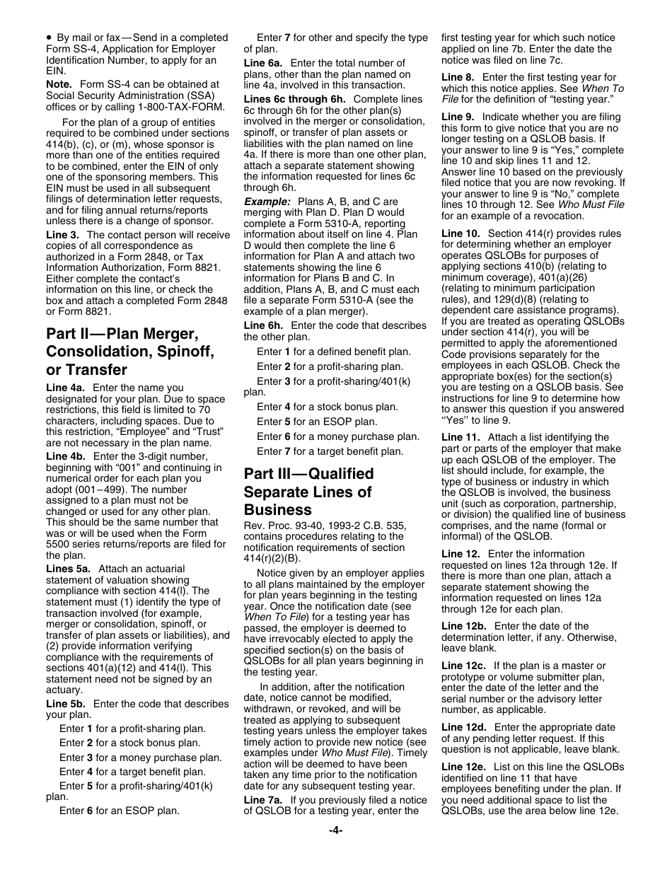 Instructions for IRS Form 5310-A Notice of Plan Merger or Consolidation, Spinoff, or Transfer of Plan Assets or Liabilities; Notice of Qualified Separate Lines of Business, Page 4