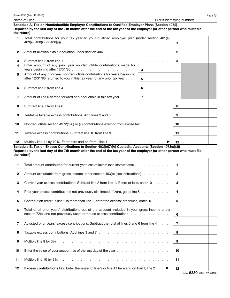 IRS Form 5330 Return of Excise Taxes Related to Employee Benefit Plans, Page 3