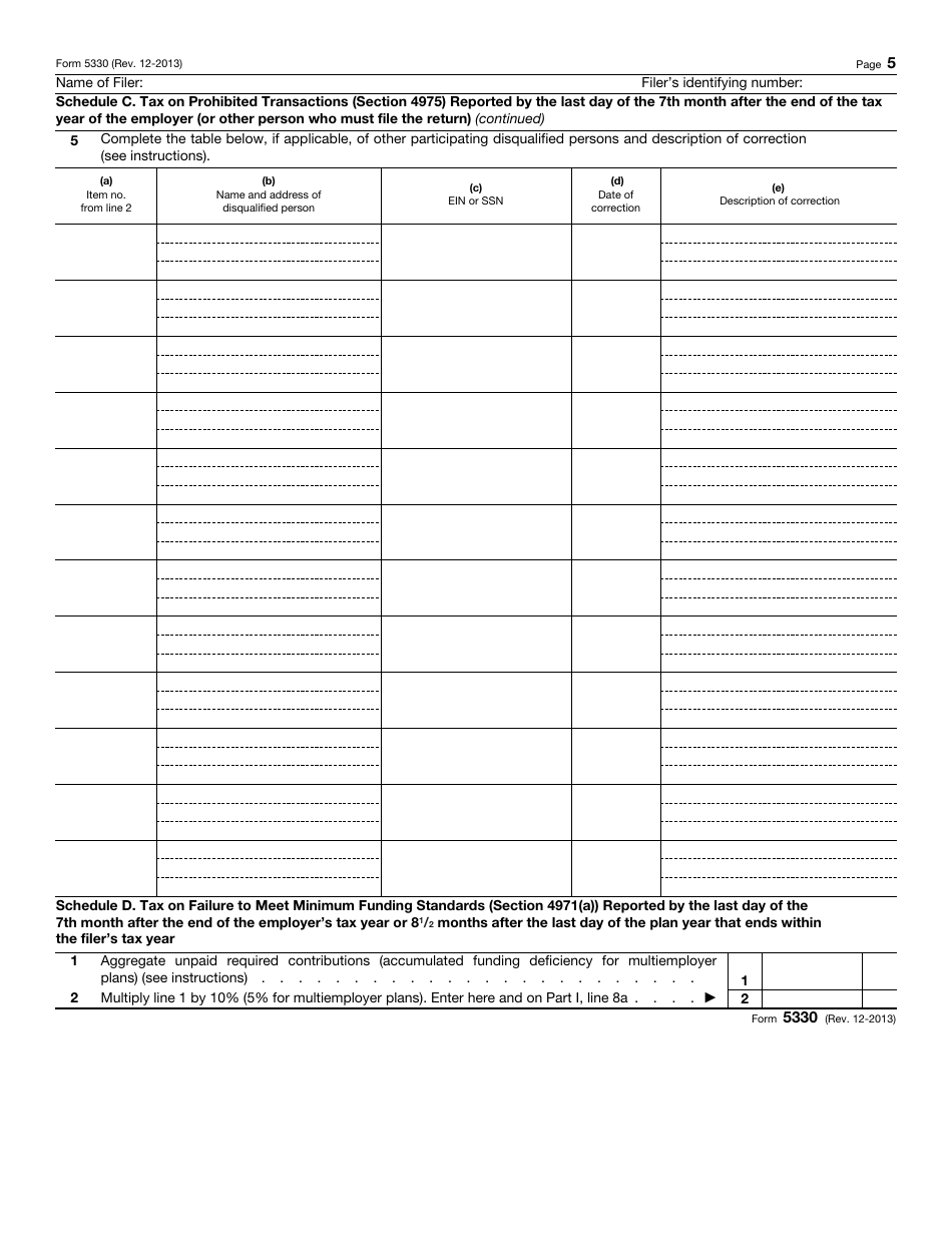 IRS Form 5330 Return of Excise Taxes Related to Employee Benefit Plans, Page 5
