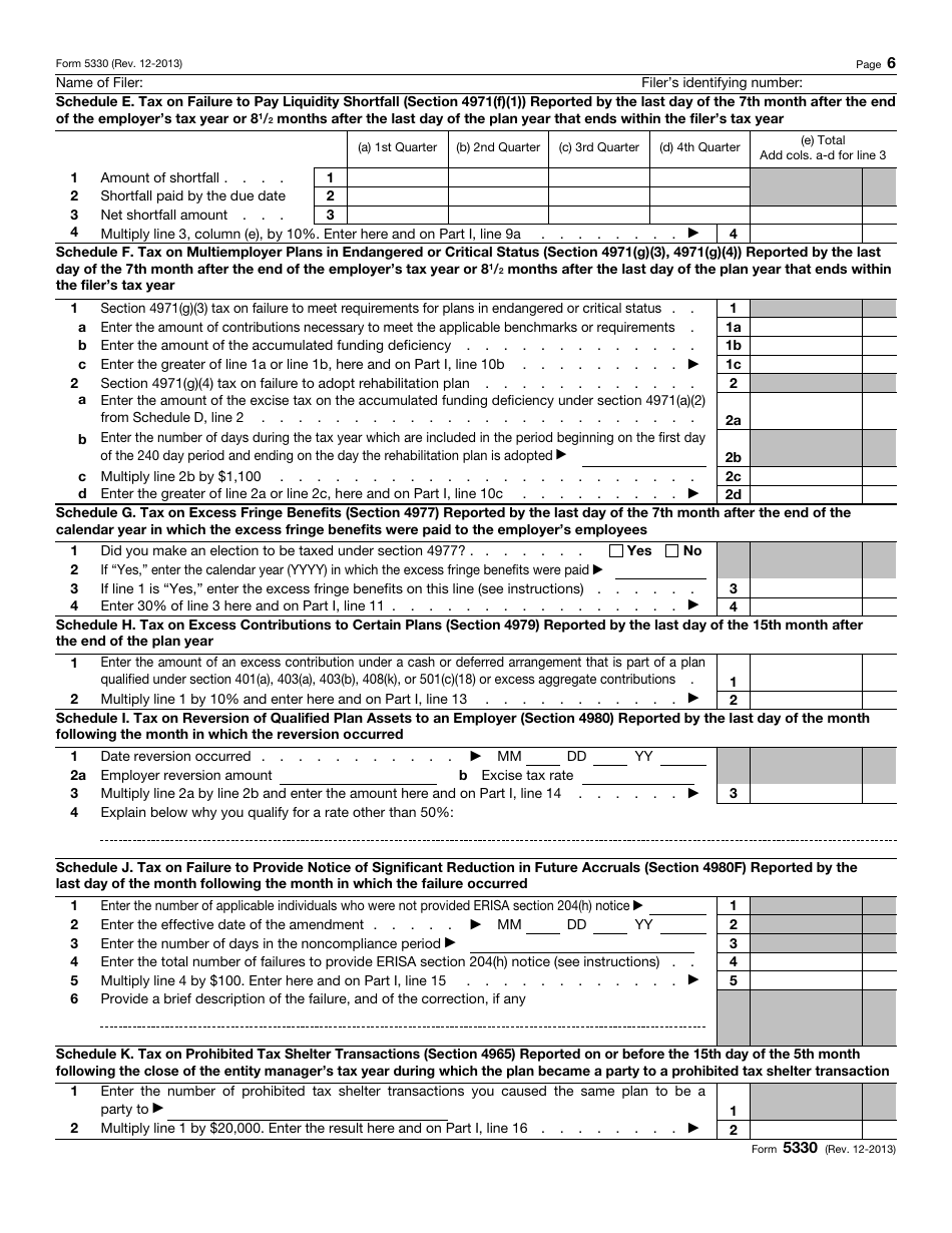 IRS Form 5330 Return of Excise Taxes Related to Employee Benefit Plans, Page 6
