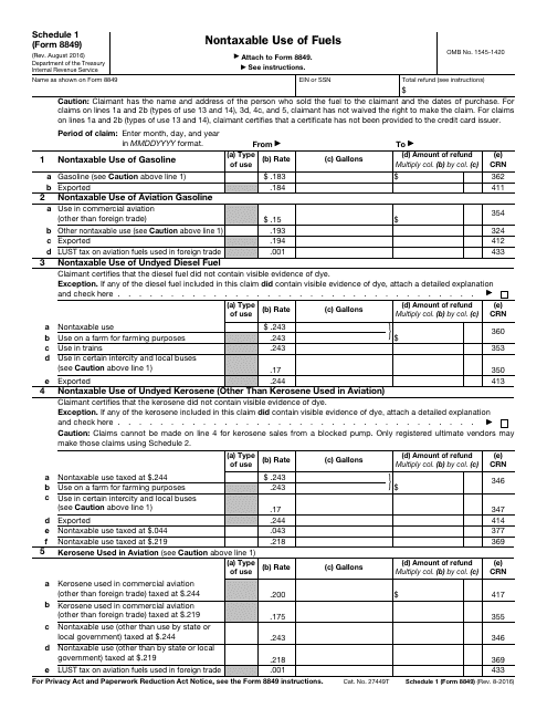 IRS Form 8849 Schedule 1  Printable Pdf