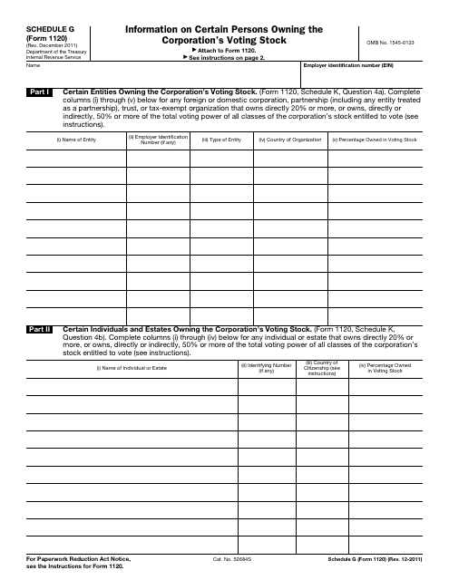 Fillable Form 1120 Schedule G Printable Forms Free Online