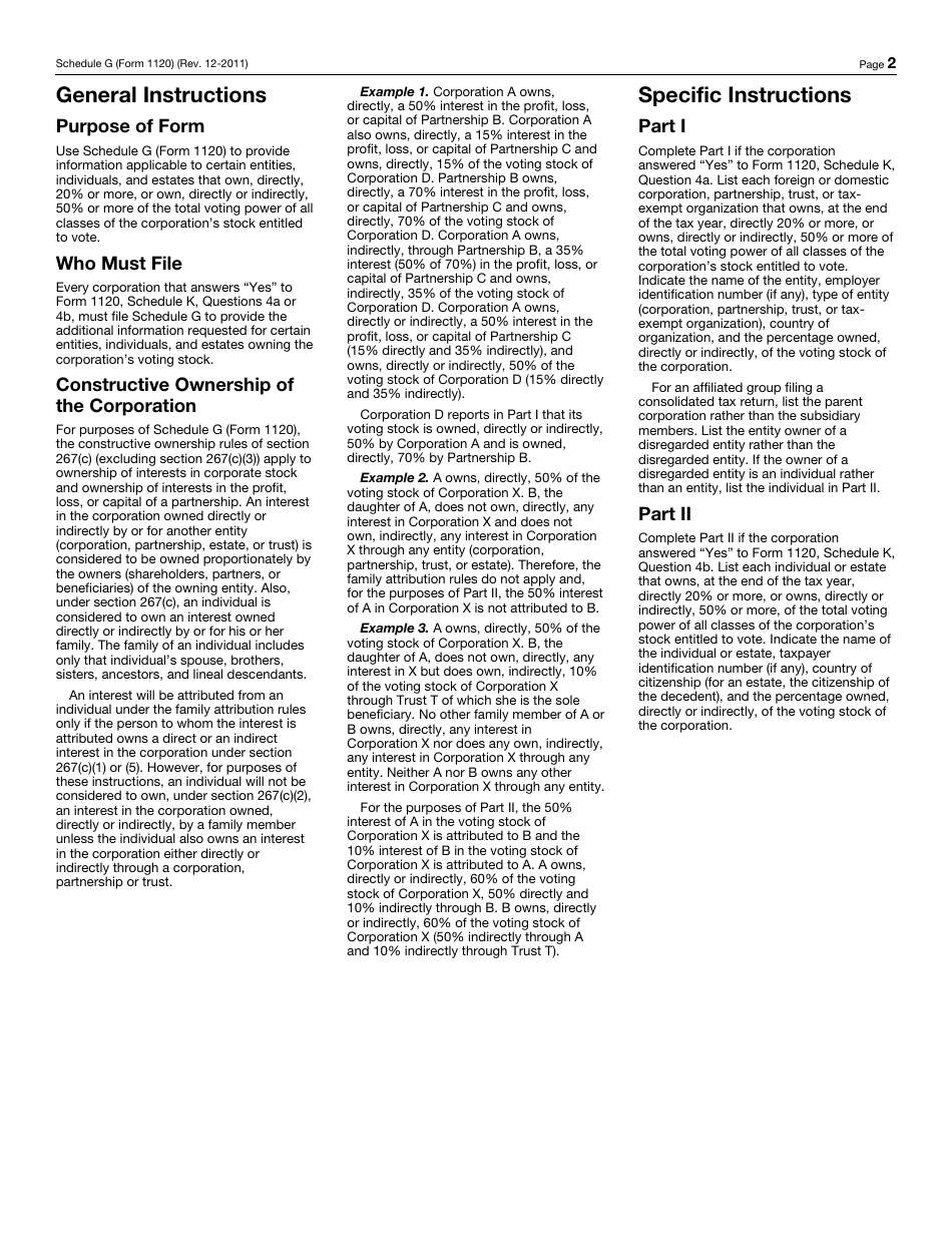 IRS Form 1120 Schedule G Information on Certain Persons Owning the Corporations Voting Stock, Page 2