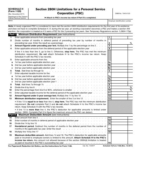 IRS Form 1120 Schedule H Section 280h Limitations for a Personal Service Corporation (Psc)