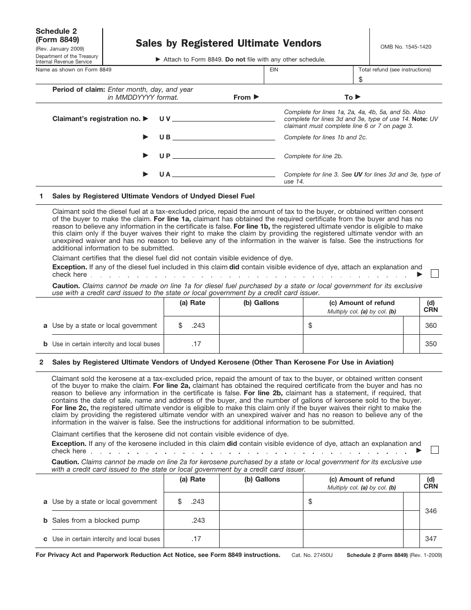 IRS Form 8849 Schedule 2 Sales by Registered Ultimate Vendors, Page 1