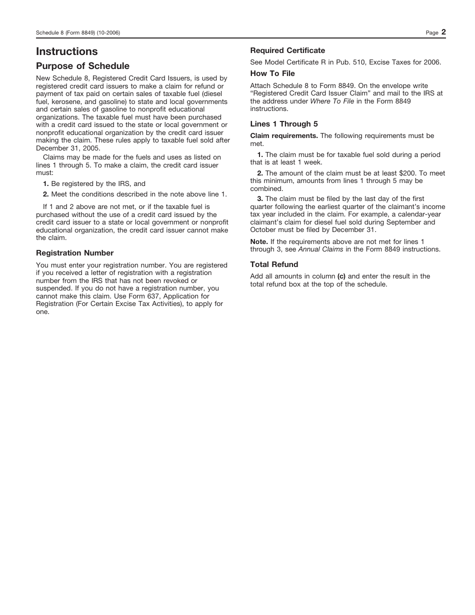 IRS Form 8849 Schedule 8 Registered Credit Card Issuers, Page 2