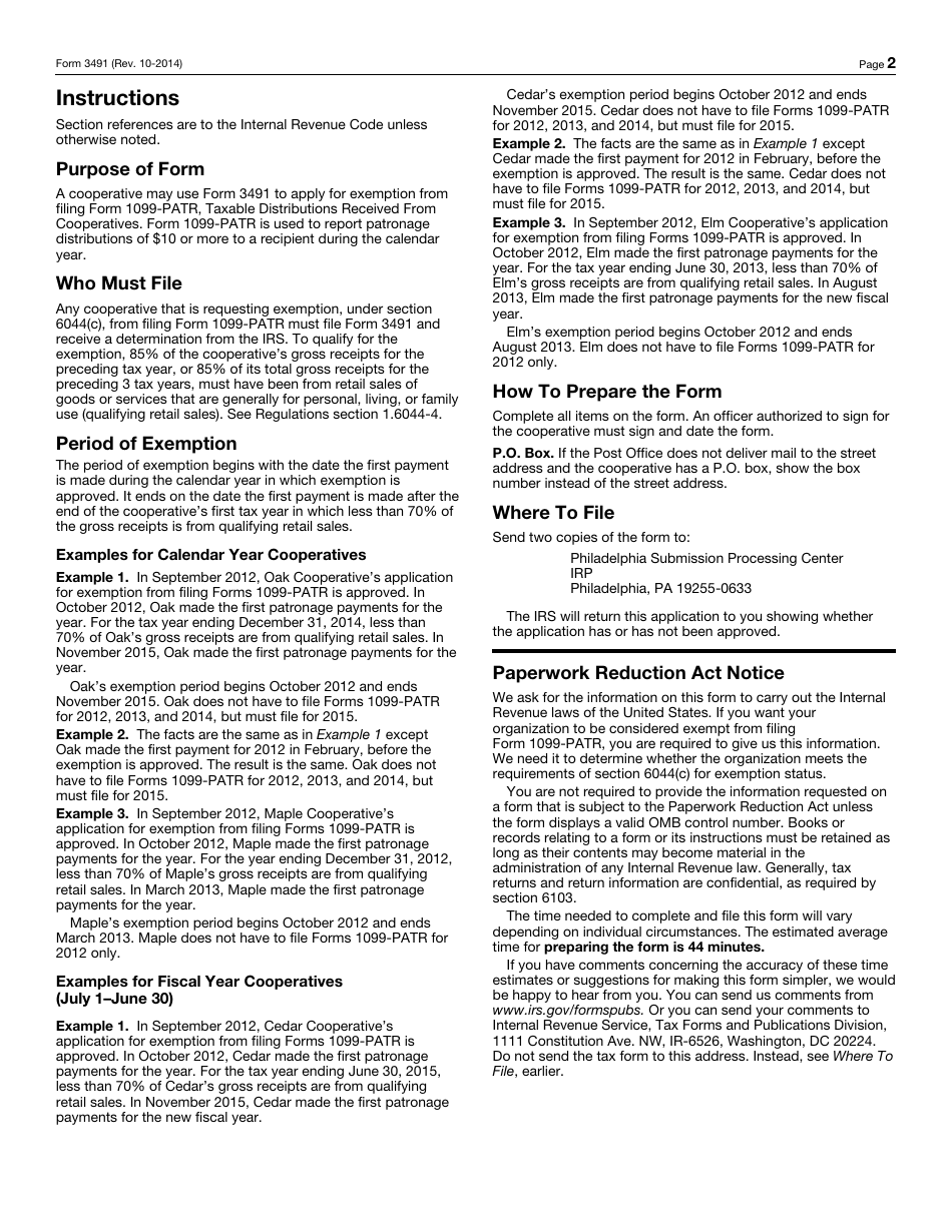 IRS Form 3491 Consumer Cooperative Exemption Application, Page 2