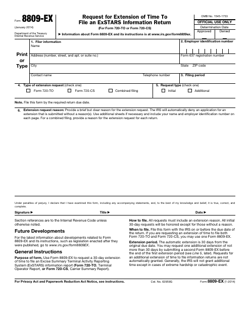 IRS Form 8809-EX  Printable Pdf