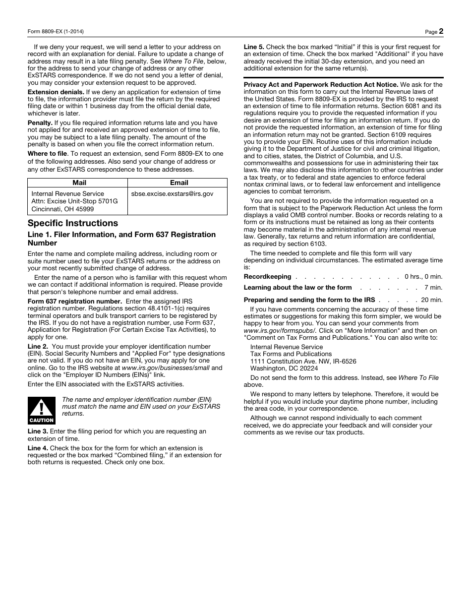 IRS Form 8809-EX - Fill Out, Sign Online and Download Fillable PDF ...