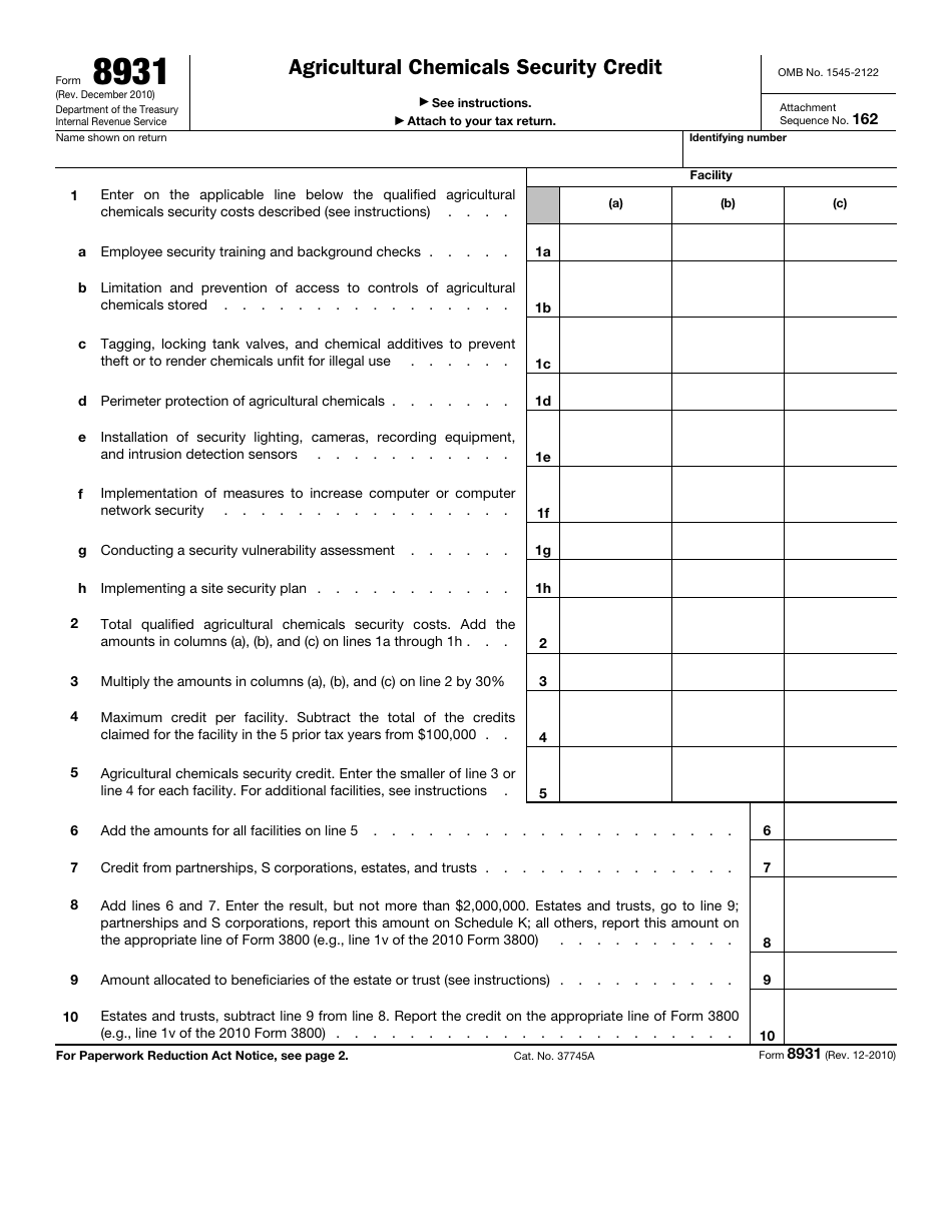 IRS Form 8931 Agricultural Chemicals Security Credit, Page 1