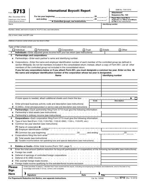 IRS Form 5713  Printable Pdf